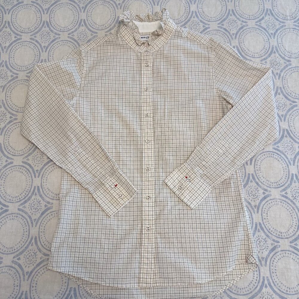 Inès de la Fressange x Uniqlo Cotton Frilled Stand Collar Long Sleeve Shirt